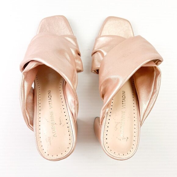Adrienne Vittadini Genie Rose Gold Crossover Block Heel Slide Sandals Size 6 - Picture 8 of 12